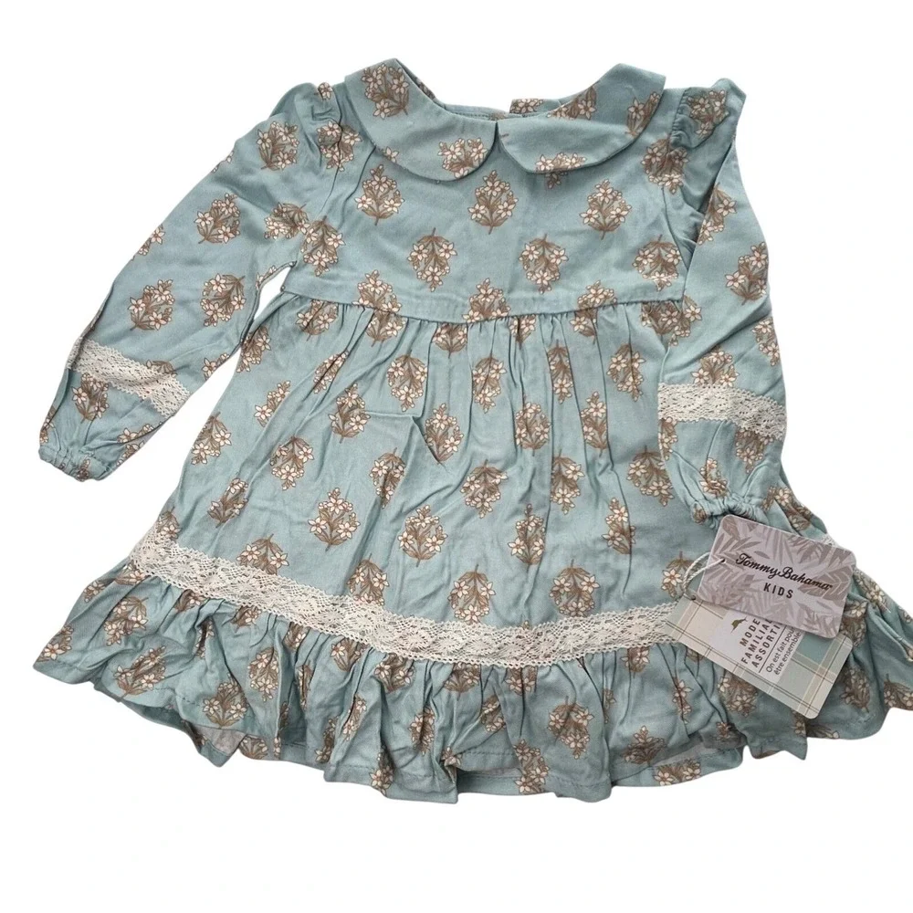 NEW Tommy Bahama Floral Dress Sherpa Vest‎ Peter Pan Collar Long Sleeve 18 month